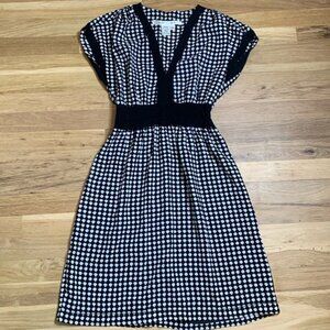 Max Studio Short Sleeve Drop Shoulder V-Neck Polka Dot Dress Women’s S